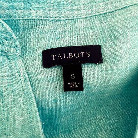 Talbots Linen Cross Dyed Tops Camp Shirt Long Roll Tab Sleeves V-Neckline - Picture 7 of 10